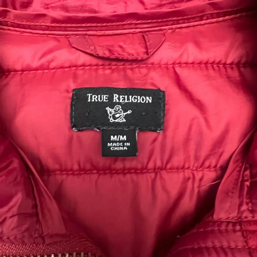 True Religion Puffer‎ Jacket Women Red Full Zip Hooded Quilted Down Insulated